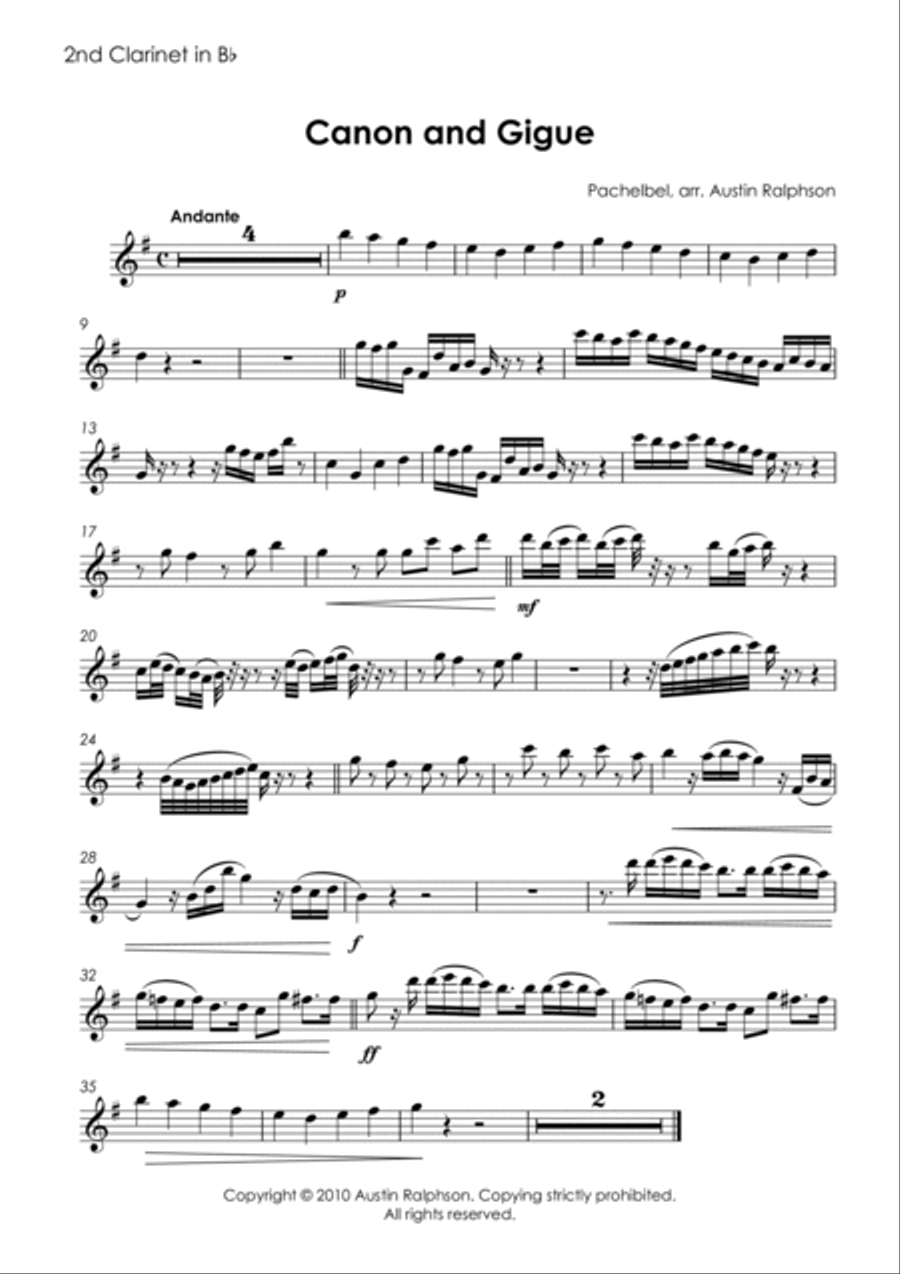 Canon and Gigue - clarinet quintet Clarinet Quintet scores gallery preview page 5