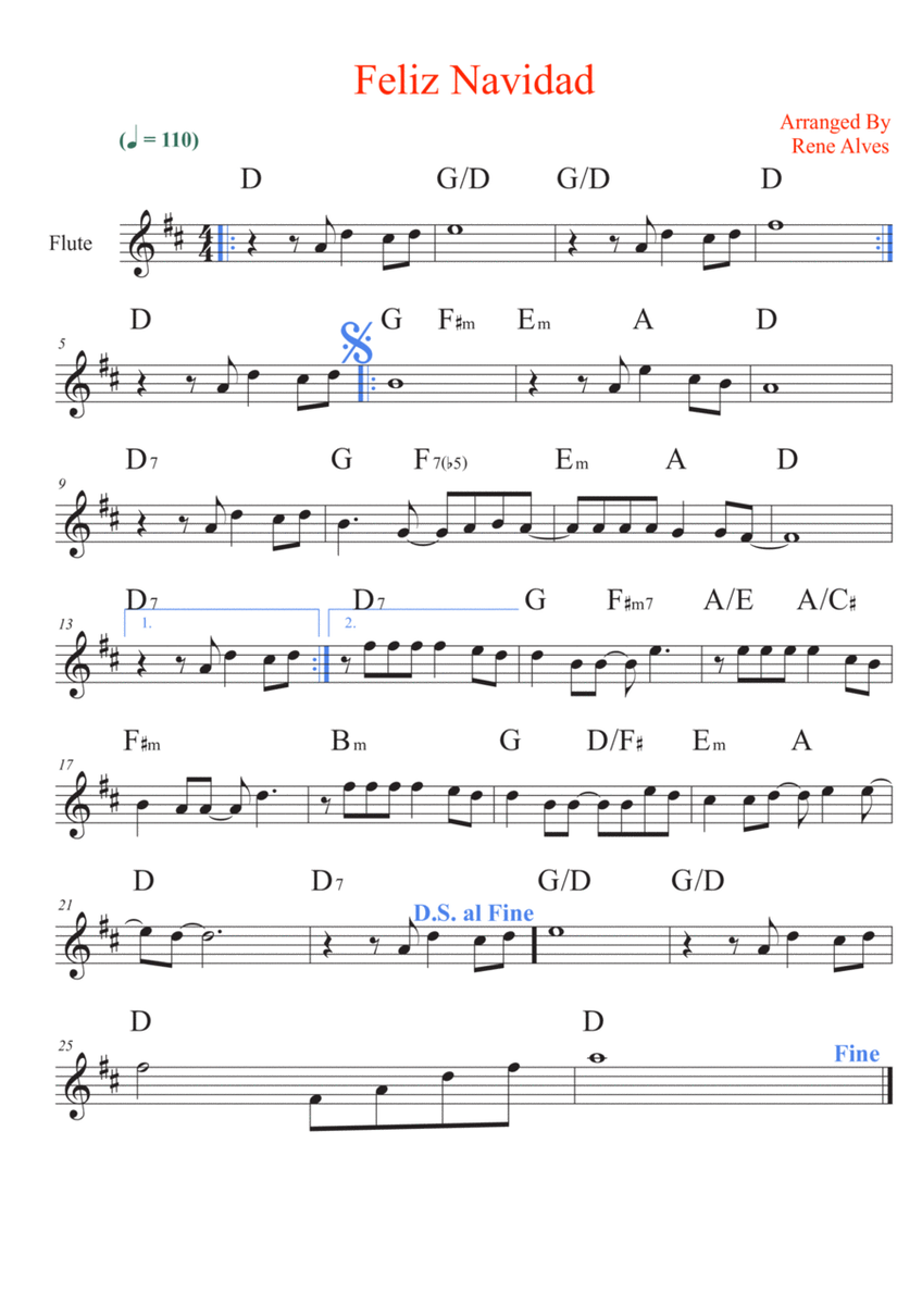 Feliz navidad, cipher music and melody for flute (easy). image number null