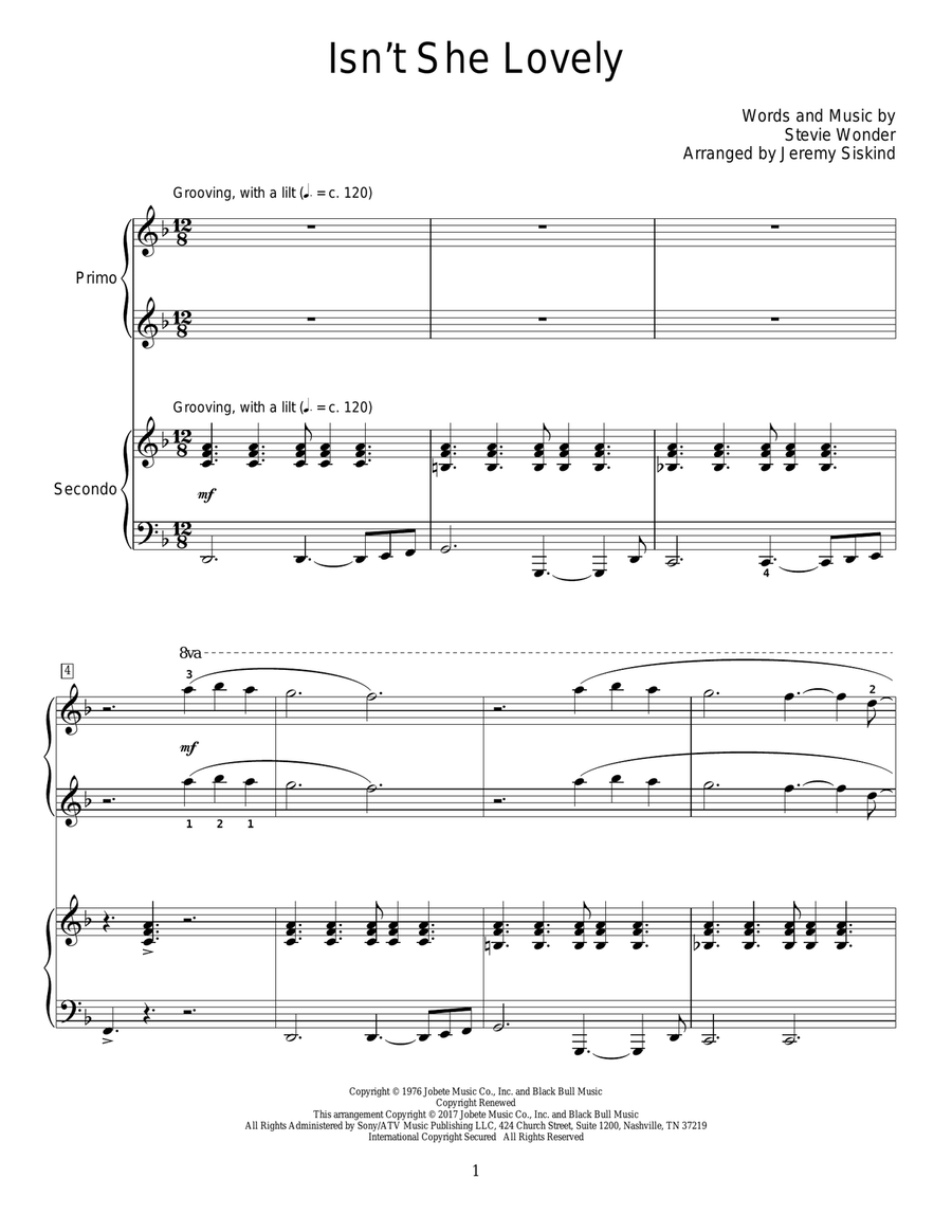 Isn't She Lovely Piano Duet scores gallery preview page 1