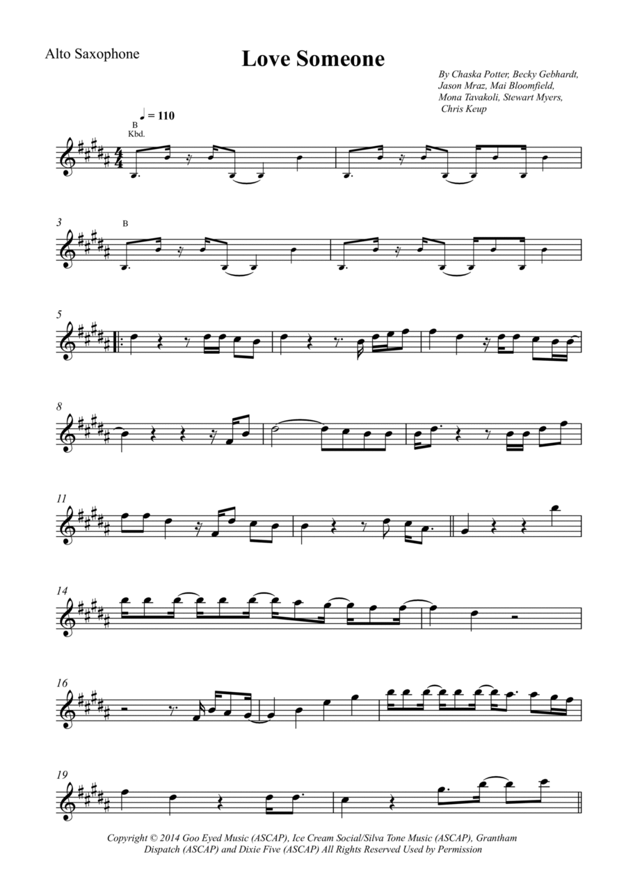 Love Someone Alto Saxophone scores gallery preview page 1