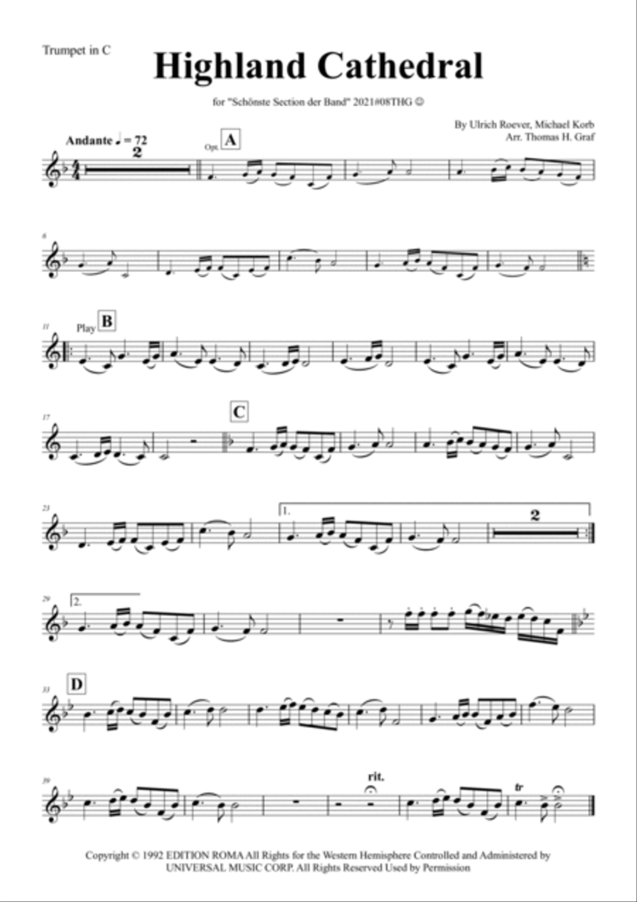 Highland Cathedral Trumpet Duet scores gallery preview page 4