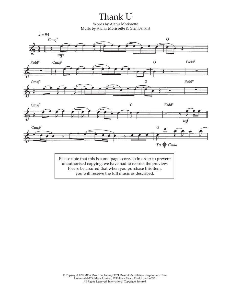 Thank U Flute Solo scores gallery preview page 1