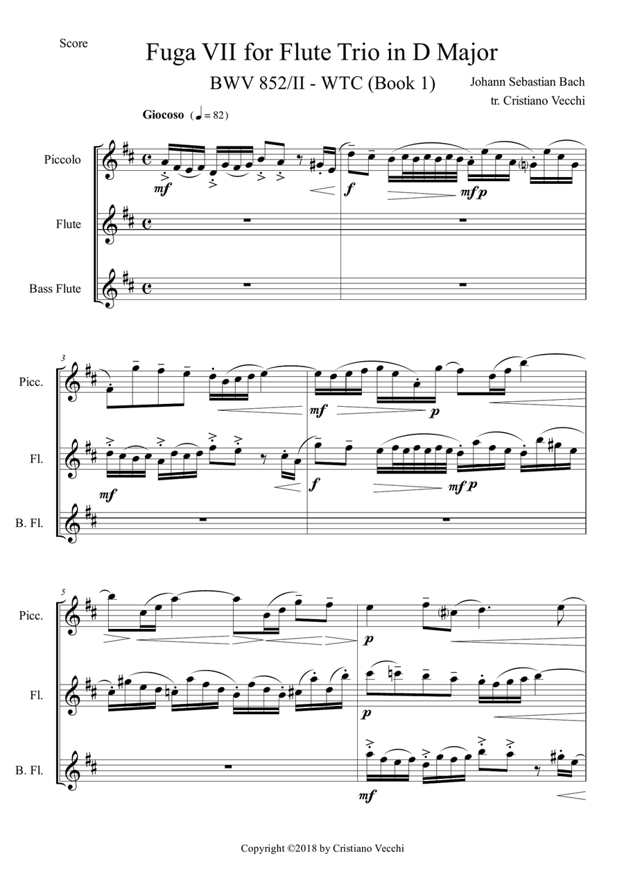 Fuga VII for Flute Trio in D Major Fuga VII for Flute Trio in D Major Woodwind Trio scores gallery preview page 1