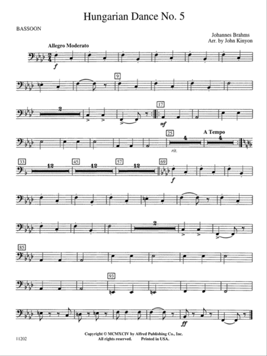 Hungarian Dance No. 5: Bassoon Concert Band scores gallery preview page 1