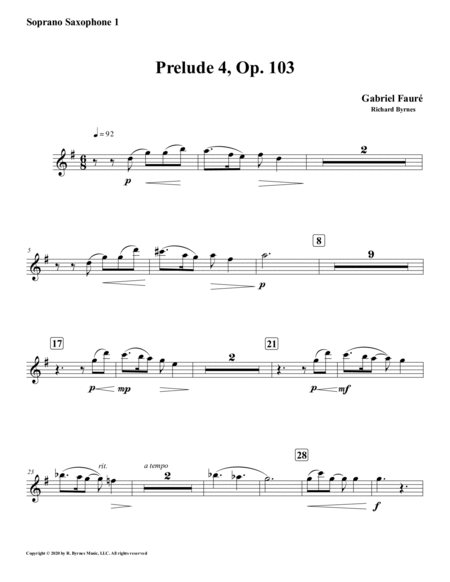 Prelude 04 in F Major, Op. 103 by Gabriel Fauré (Saxophone Choir + Piccolo) image number null