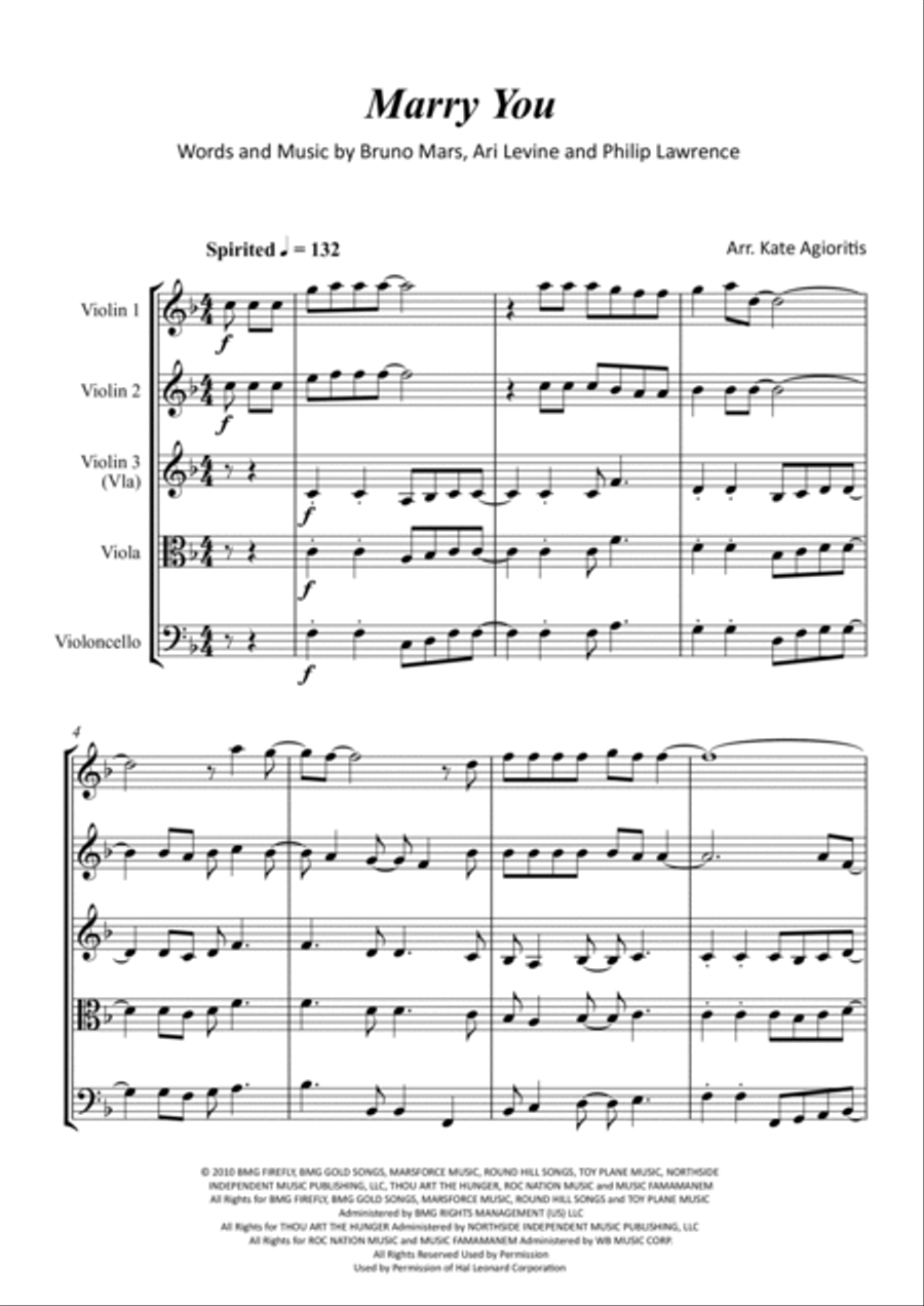 Marry You Marry You String Quartet scores gallery preview page 2
