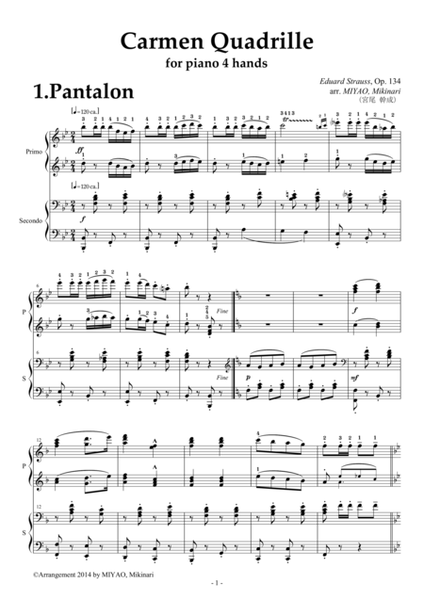 "Carmen-Quadrille", Op.134 [piano duet] image number null