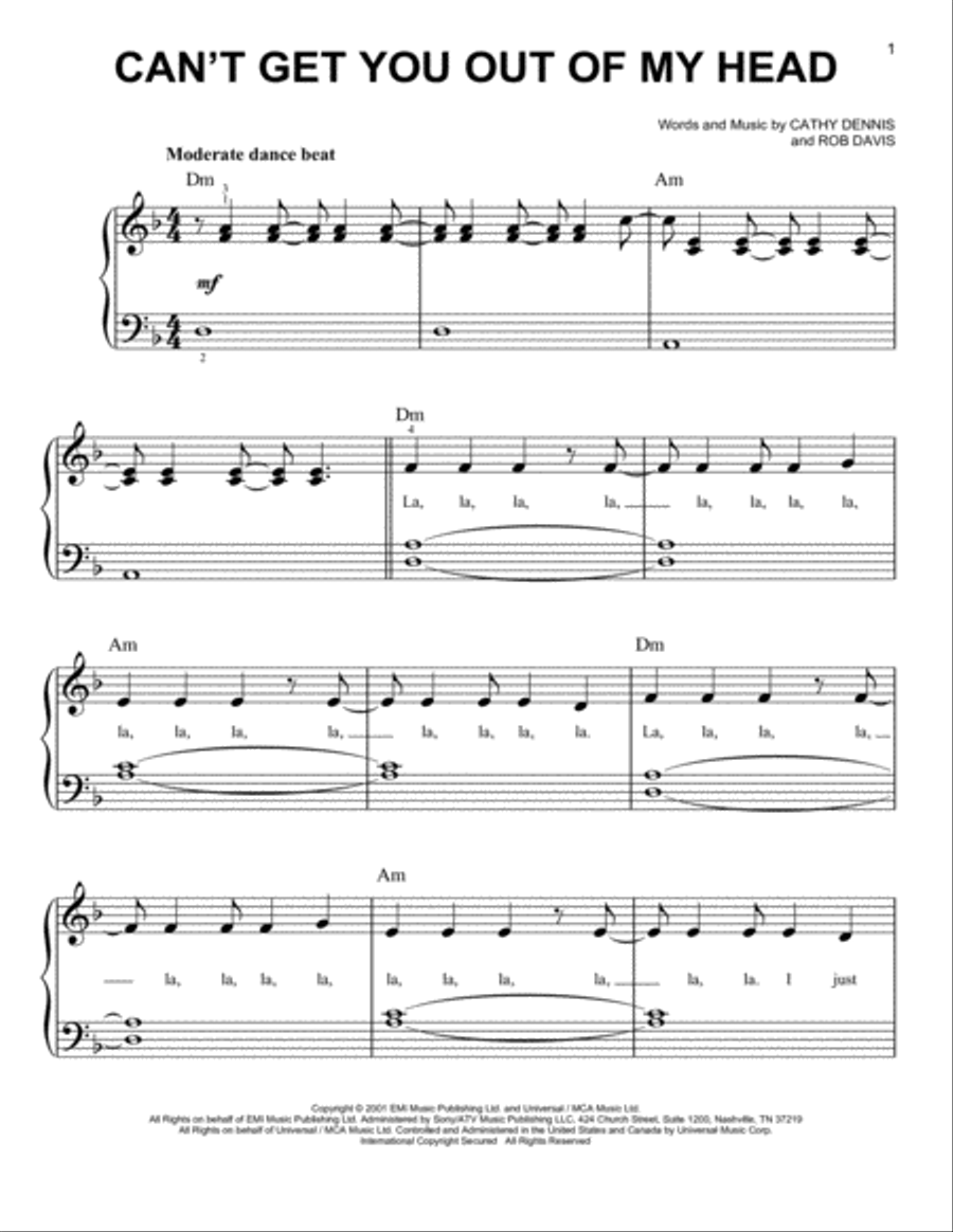 Can't Get You Out Of My Head Easy Piano scores gallery preview page 1