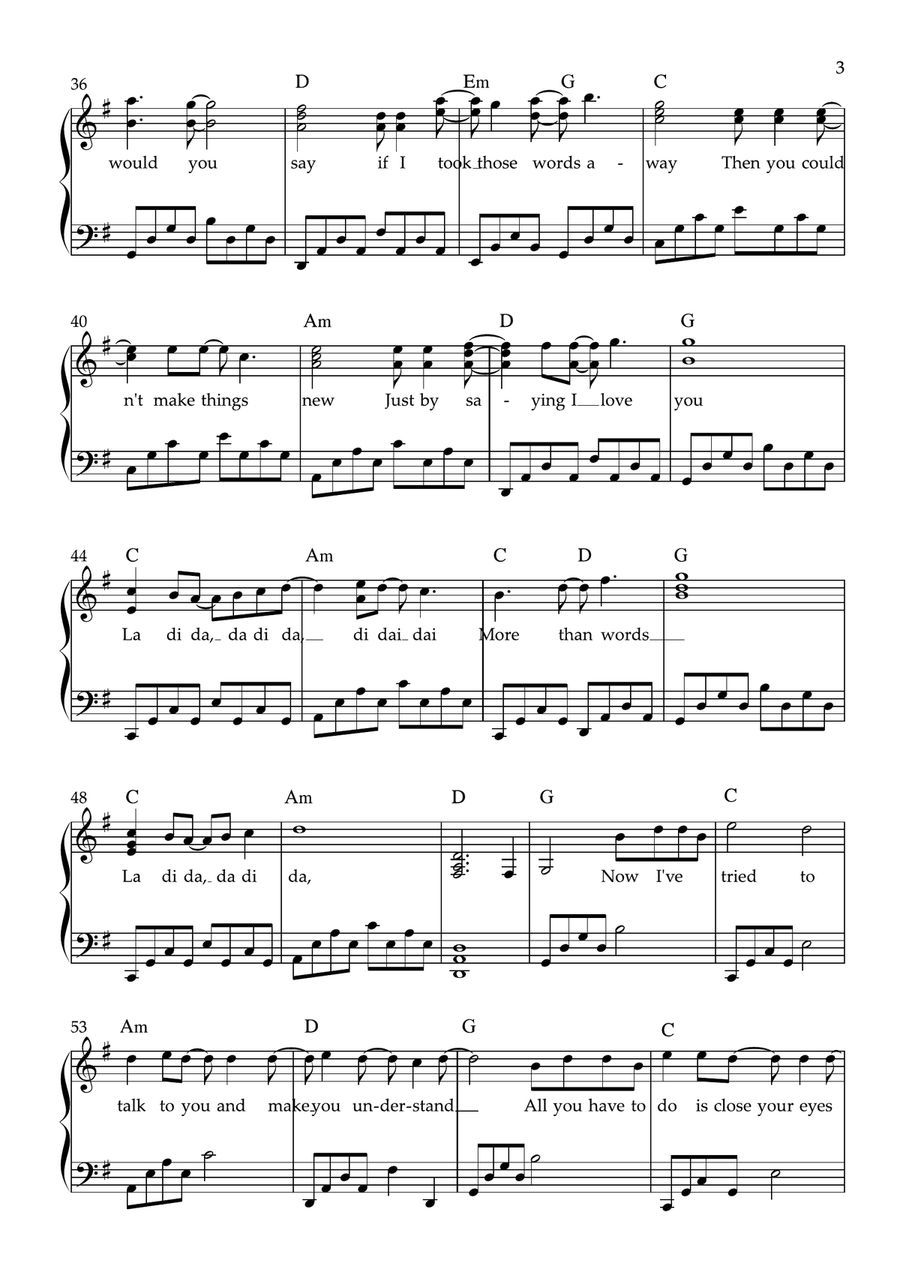 More Than Words Easy Piano scores gallery preview page 3