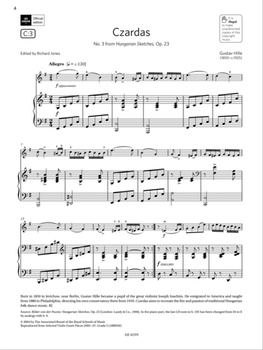 Czardas (Grade 5, C3, from the ABRSM Violin Syllabus from 2024) Violin Solo scores gallery preview page 4