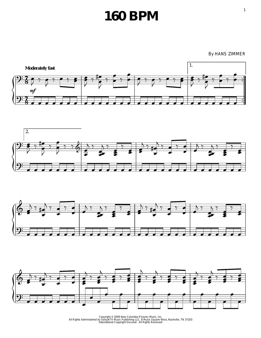 160 BPM Piano Solo scores gallery preview page 1