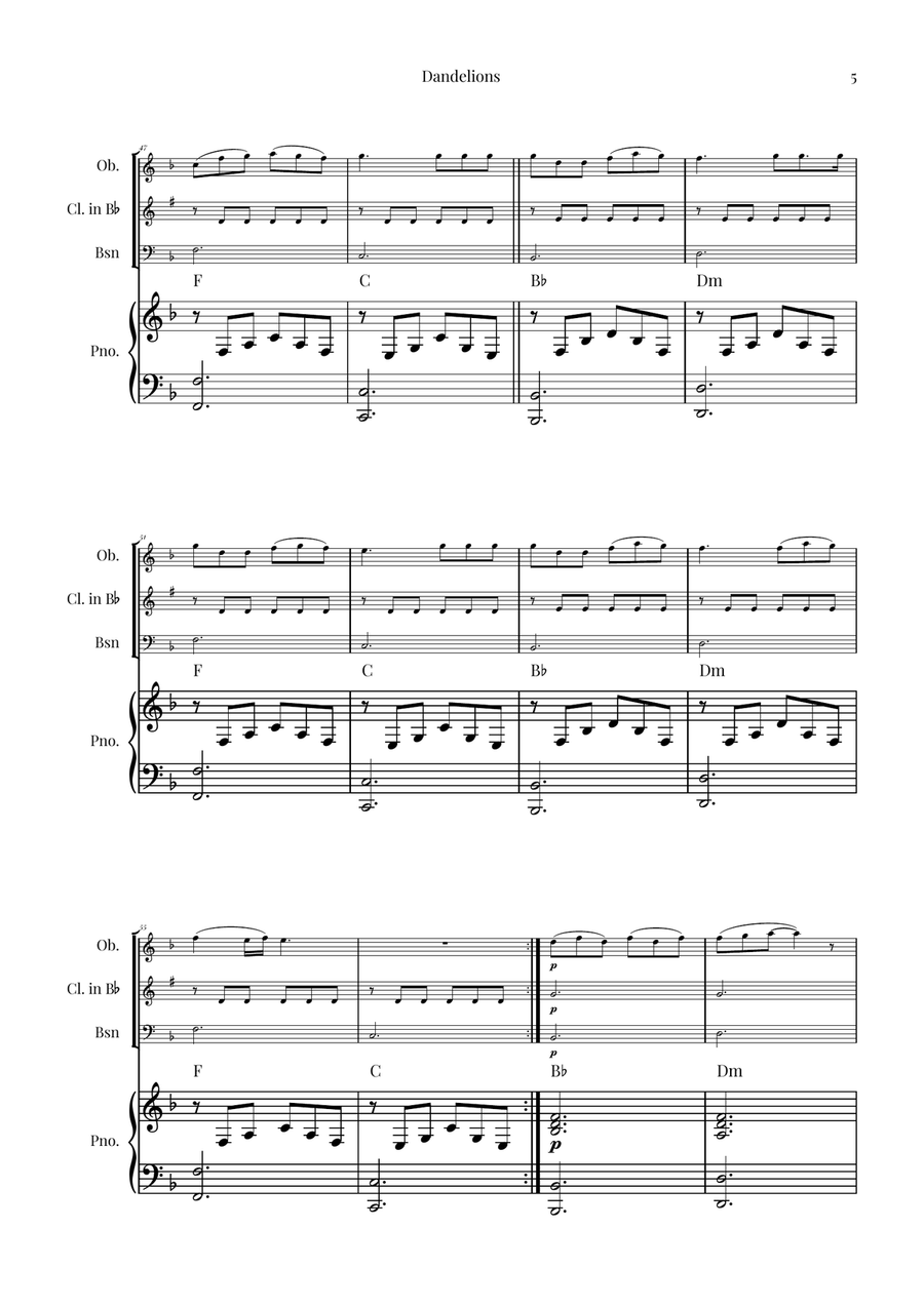 Dandelions Woodwind Trio scores gallery preview page 5