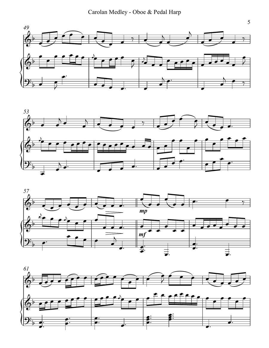 Carolan Medley, Duet for Oboe & Pedal Harp Oboe scores gallery preview page 5