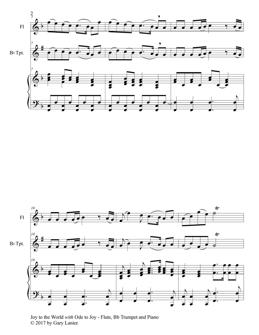 JOY TO THE WORLD with ODE TO JOY (Trio - Flute, Bb Trumpet with Piano & Score/Part) Flute scores gallery preview page 3