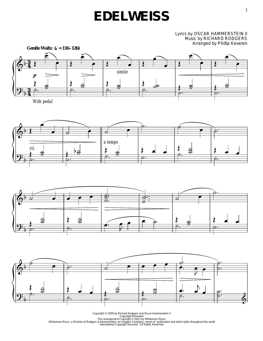 Edelweiss (from The Sound Of Music) (arr. Phillip Keveren) Piano Solo scores gallery preview page 1