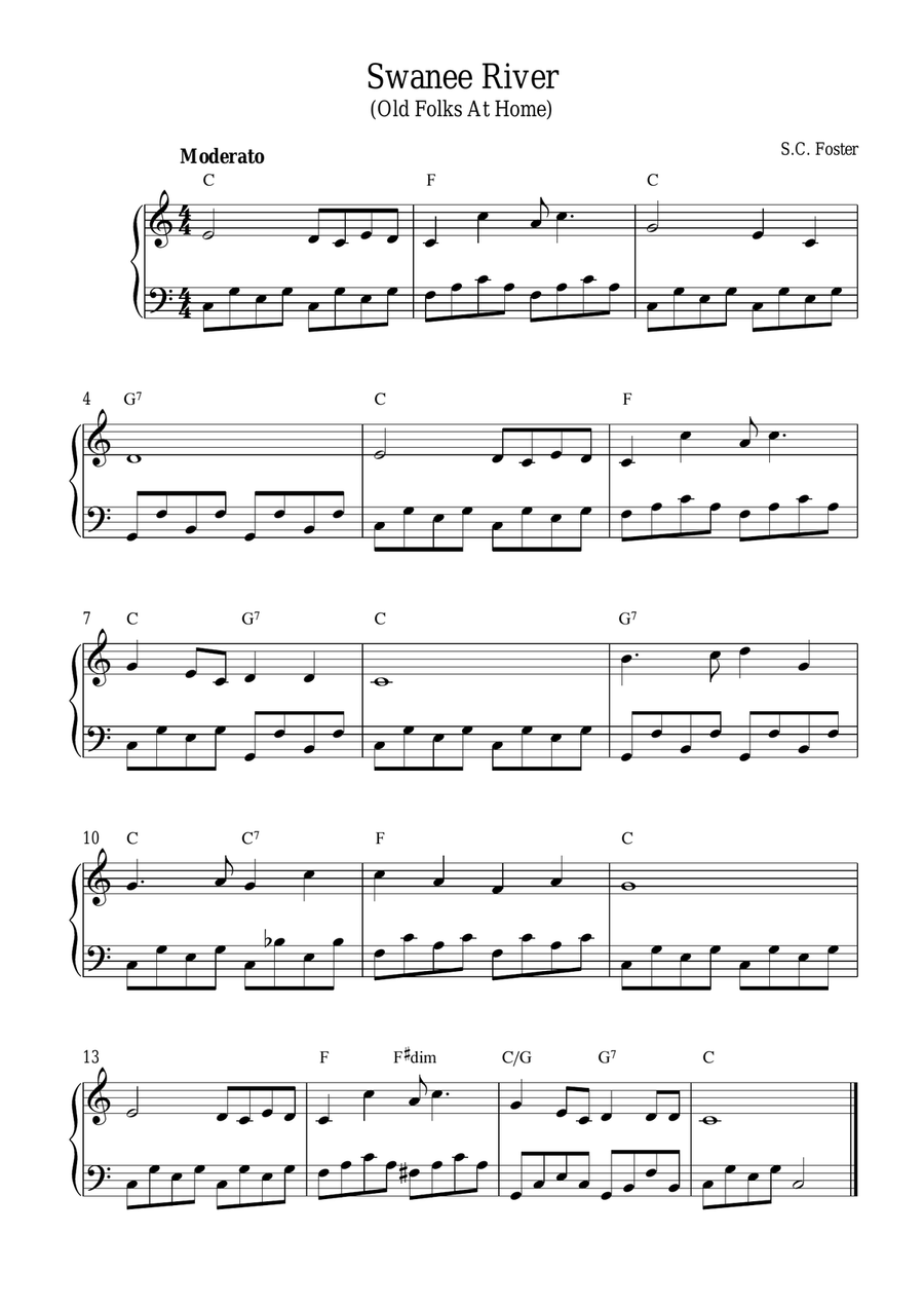 Swanee River (Old Folks at Home) Piano Method scores gallery preview page 1