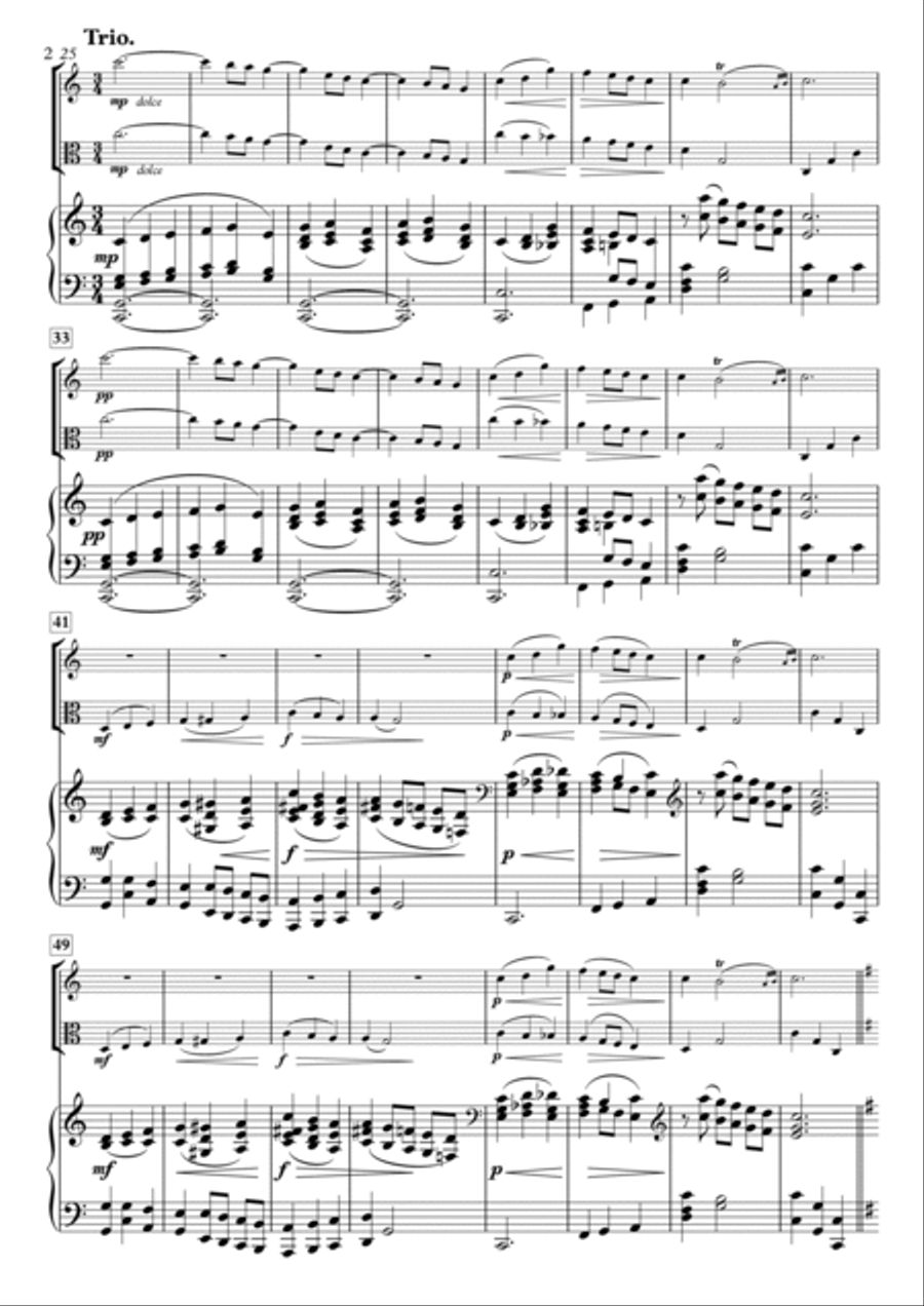 Miniatures, No.1 Minuet, H.87-1 for Violin, Viola & Piano Piano Trio scores gallery preview page 2