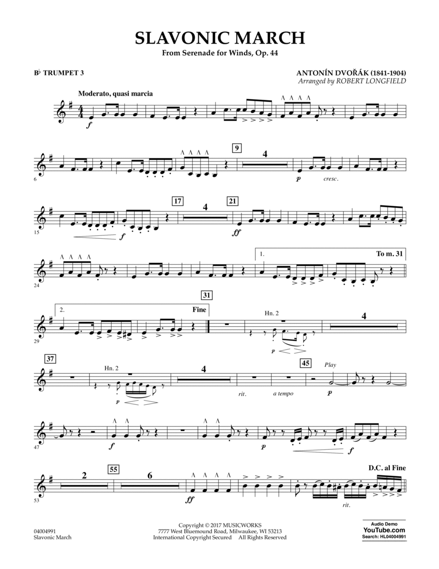 Slavonic March (from Serenade for Winds, Op. 44) - Bb Trumpet 3 B-Flat Trumpet scores gallery preview page 1