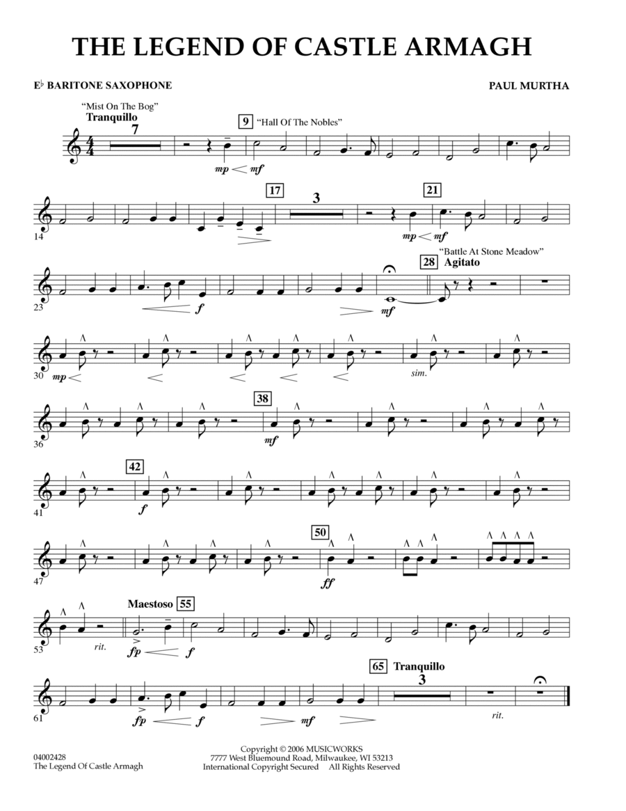 The Legend of Castle Armagh - Eb Baritone Saxophone Baritone Saxophone scores gallery preview page 1