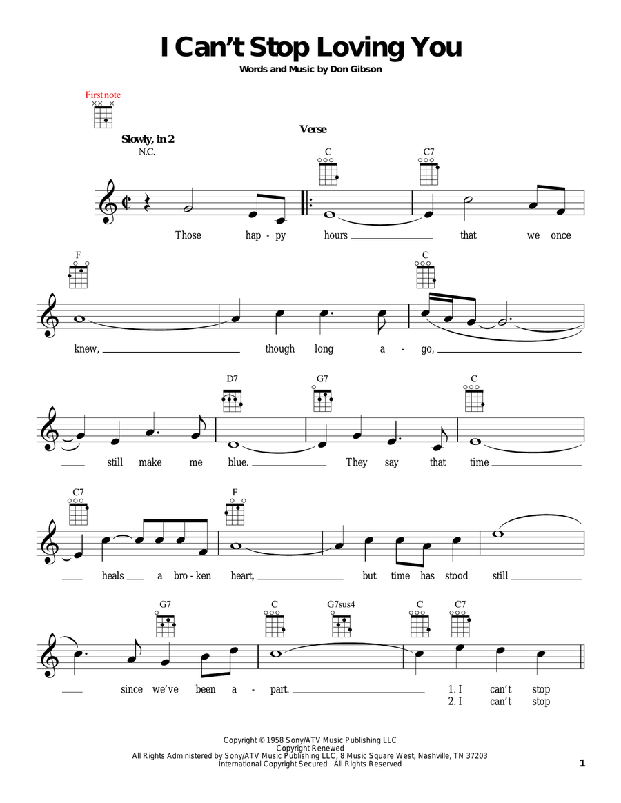 I Can't Stop Loving You Ukulele scores gallery preview page 1