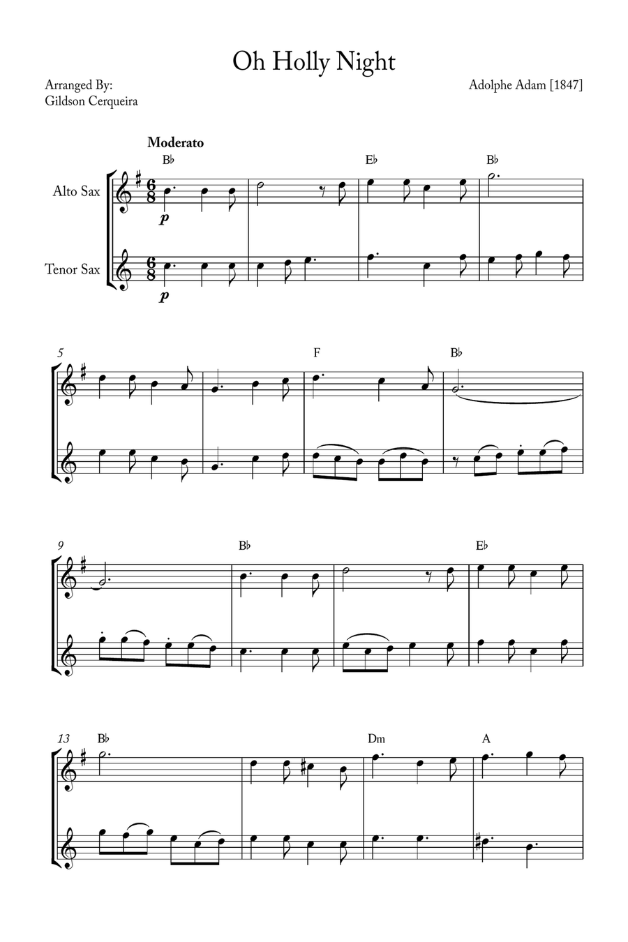 Oh Holy night Woodwind Duet scores gallery preview page 1