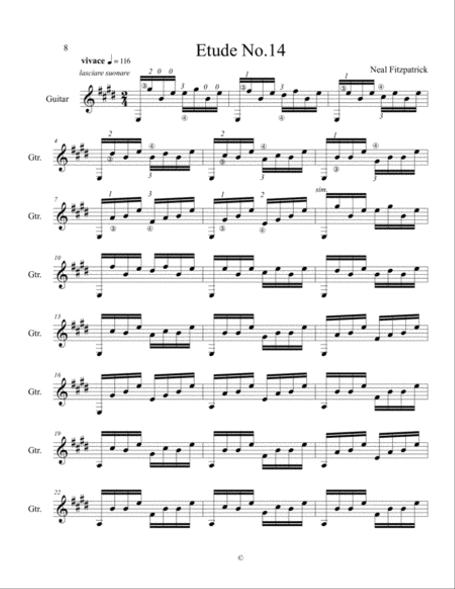 Etude No.14 For Guitar by Neal Fitzpatrick-Standard Notation Classical Guitar scores gallery preview page 1