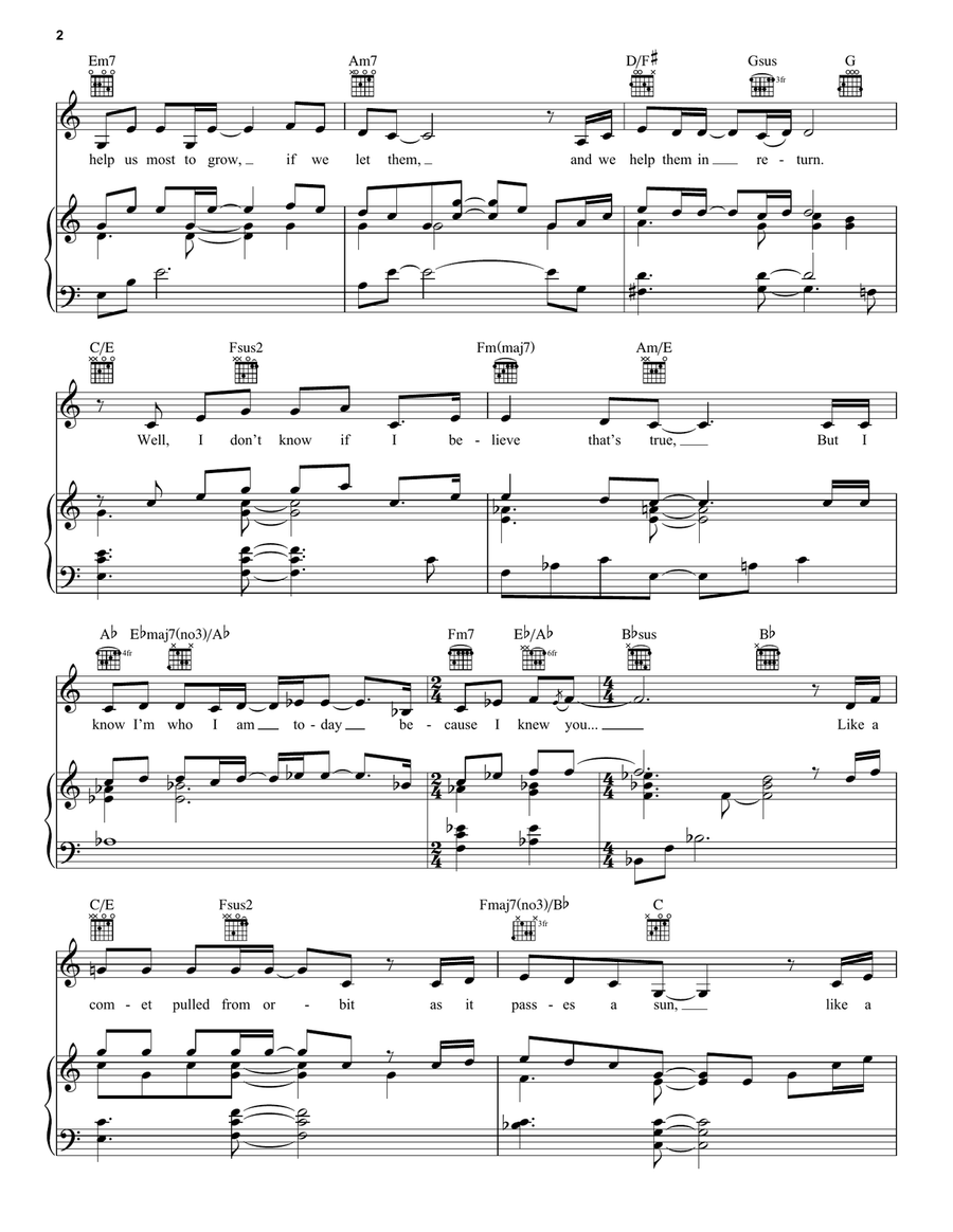 For Good (from Wicked) Piano, Vocal, Guitar scores gallery preview page 2