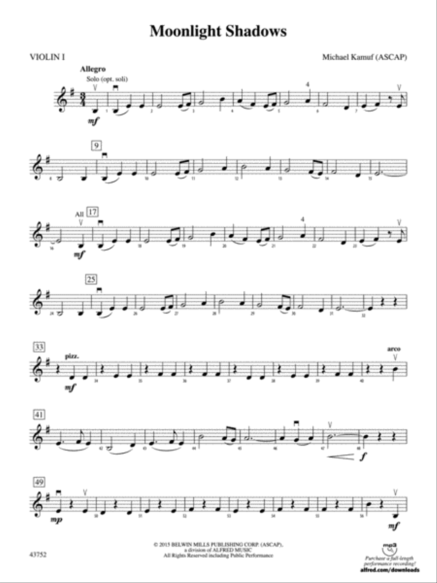 Moonlight Shadows: 1st Violin String Orchestra scores gallery preview page 1