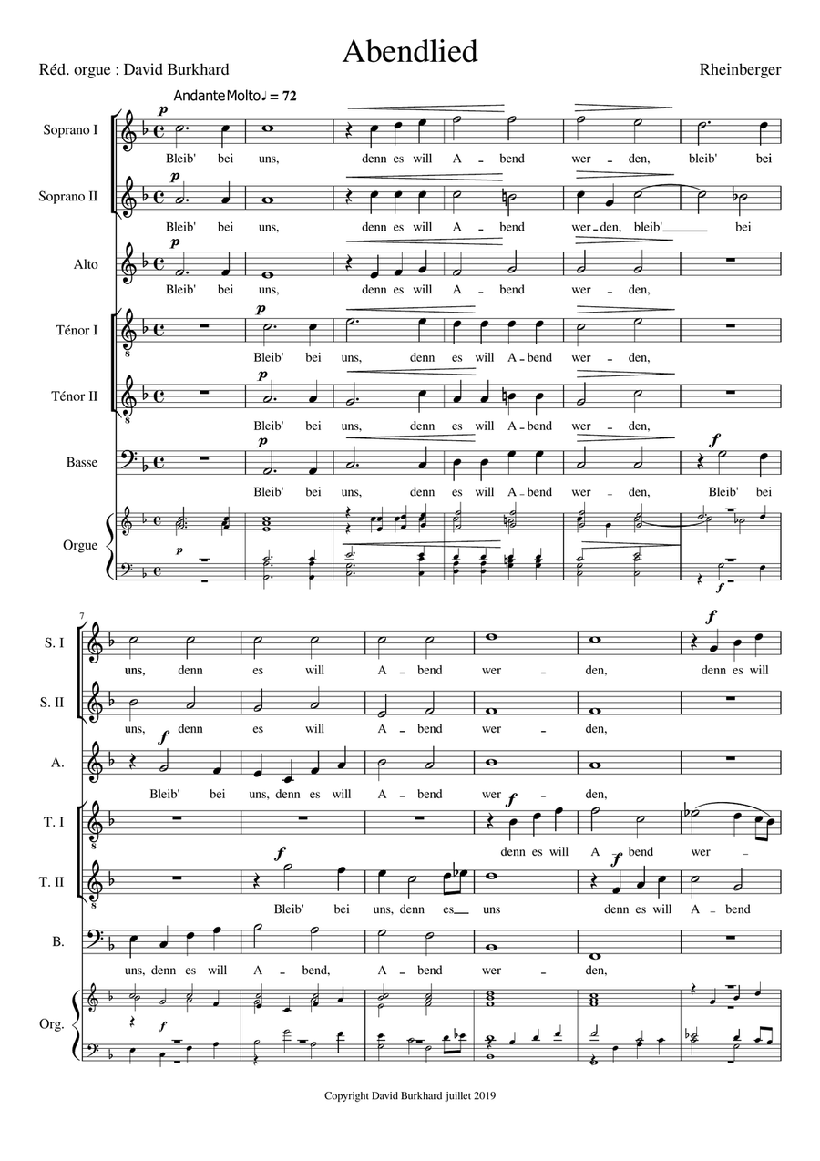 Abendlied - Rheinberger Divisi scores gallery preview page 1
