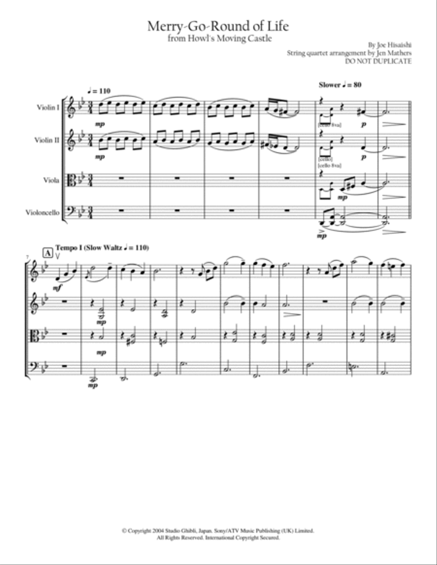 Merry-go-round Of Life String Quartet scores gallery preview page 2