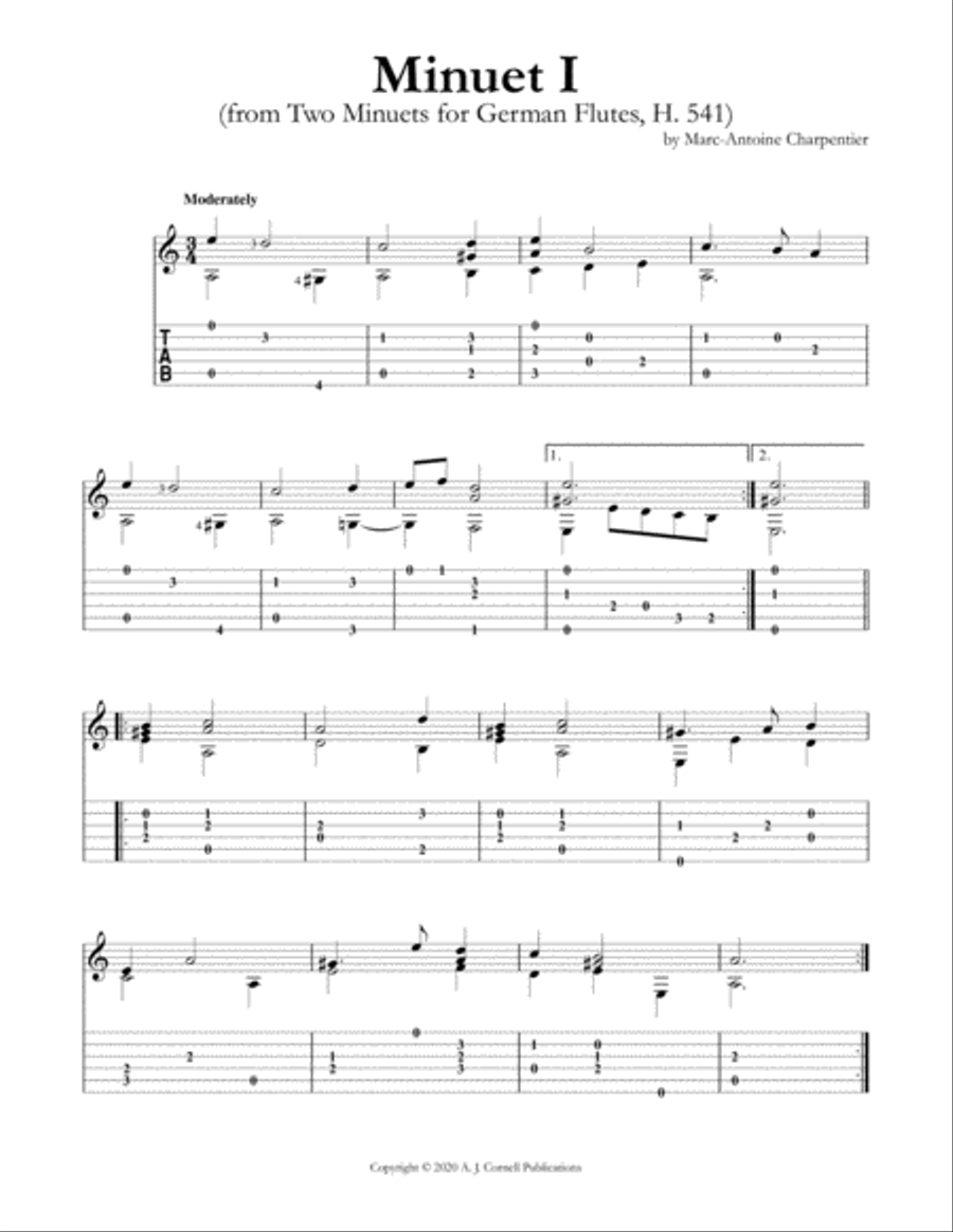 Minuet I (from Two Minuets for German Flutes, H. 541) Flute scores gallery preview page 1