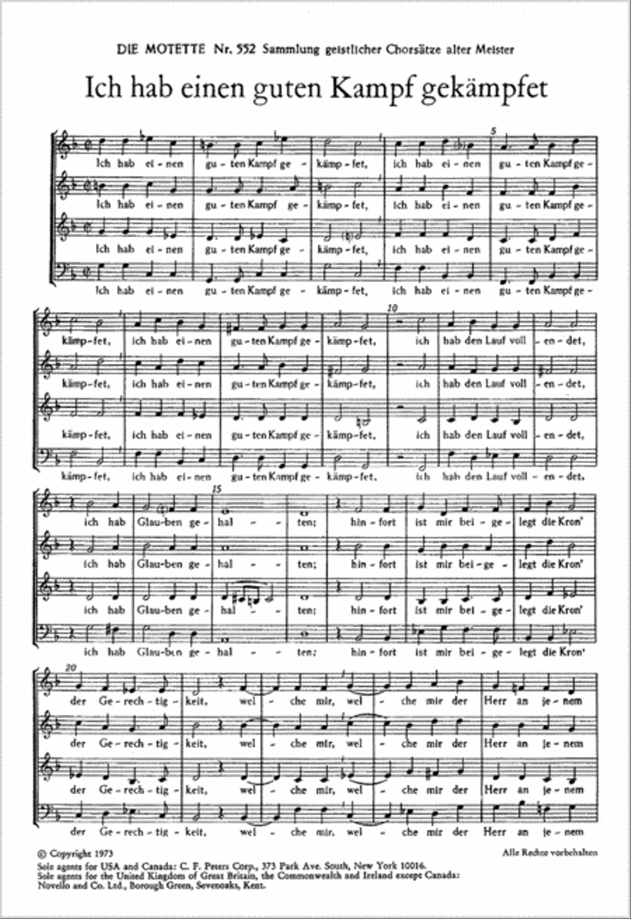 Ich hab einen guten Kampf gekampfet Choir scores gallery preview page 1