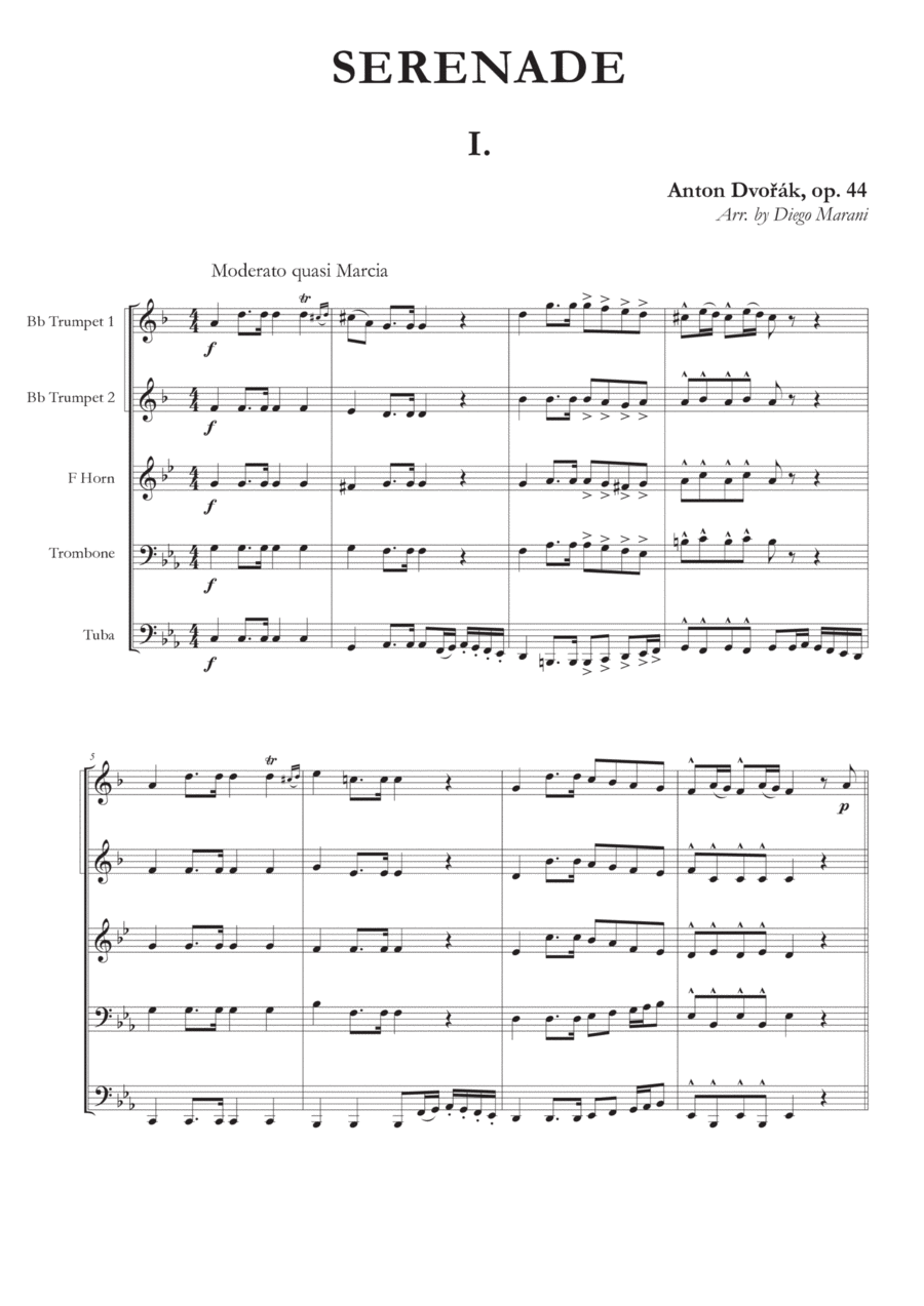 Serenade Op. 44 for Brass Quintet - 1st Movement Serenade Op. 44 for Brass Quintet - 1st Movement Brass Quintet scores gallery preview page 1