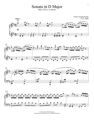 Book cover for Sonata In D Major, Hob. XVI:4, 1st Mvmt