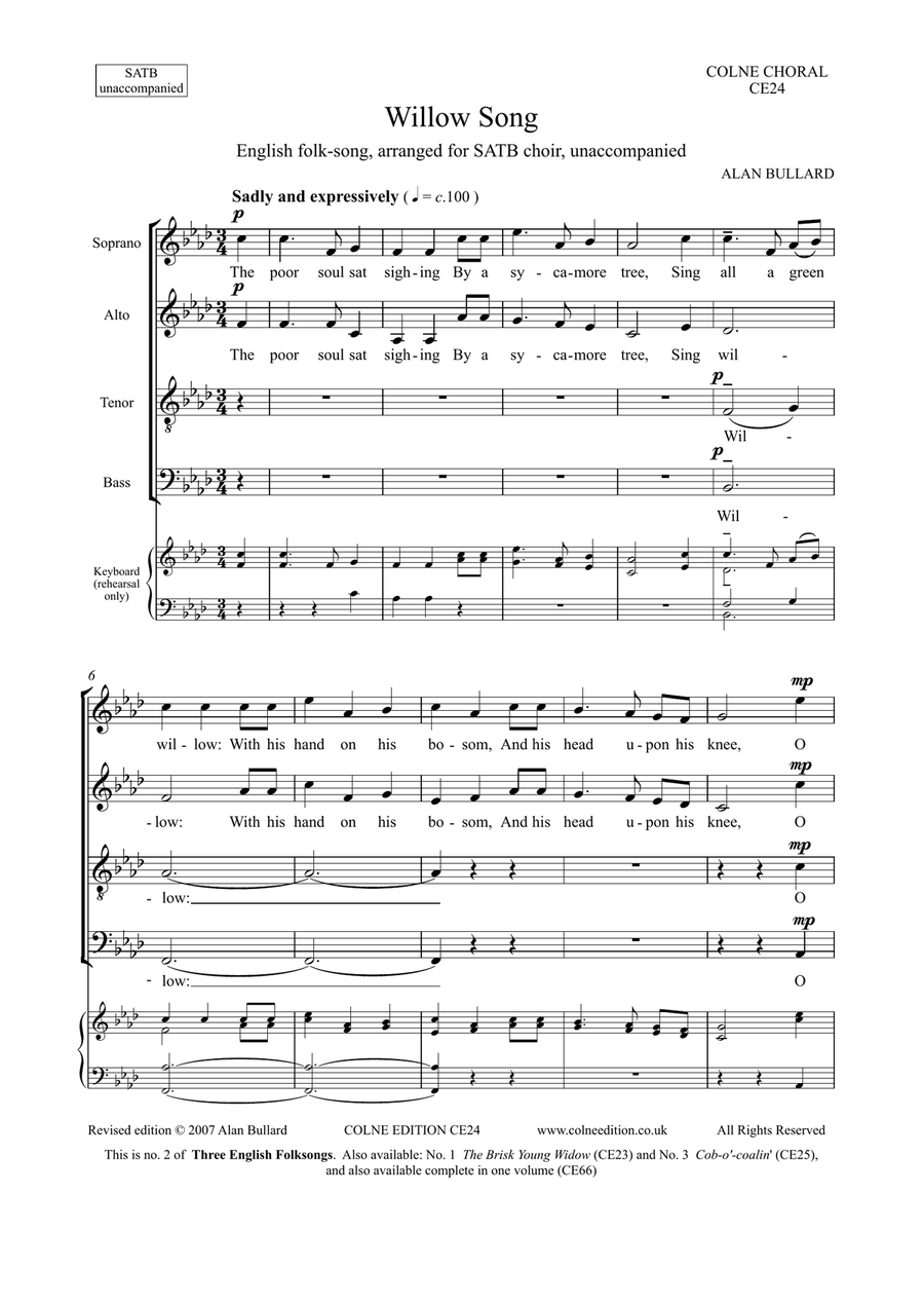 Willow Song, folk-song arranged for SATB unaccompanied 4-Part scores gallery preview page 1