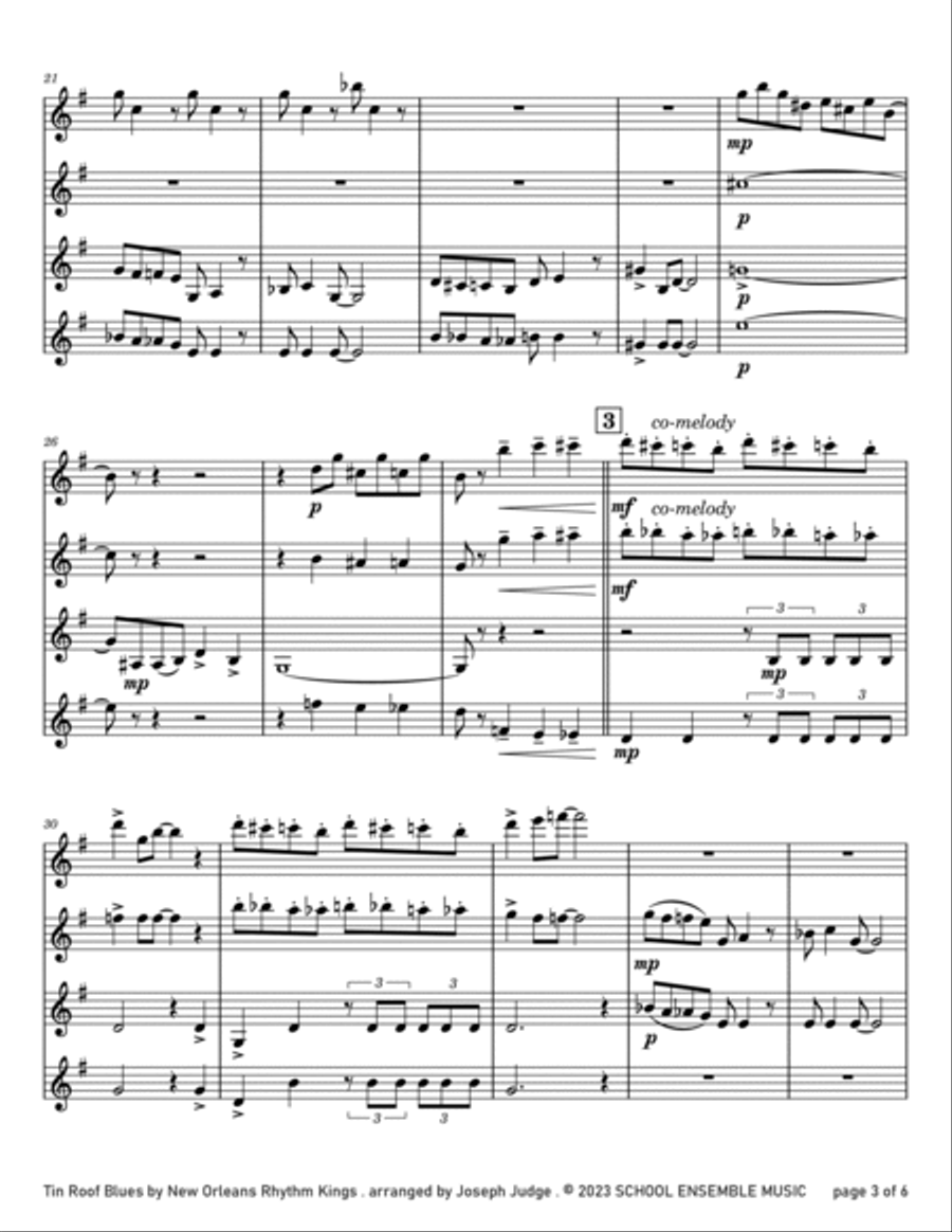 Tin Roof Blues by The Kings for Clarinet Quartet in Schools Clarinet Quartet scores gallery preview page 3