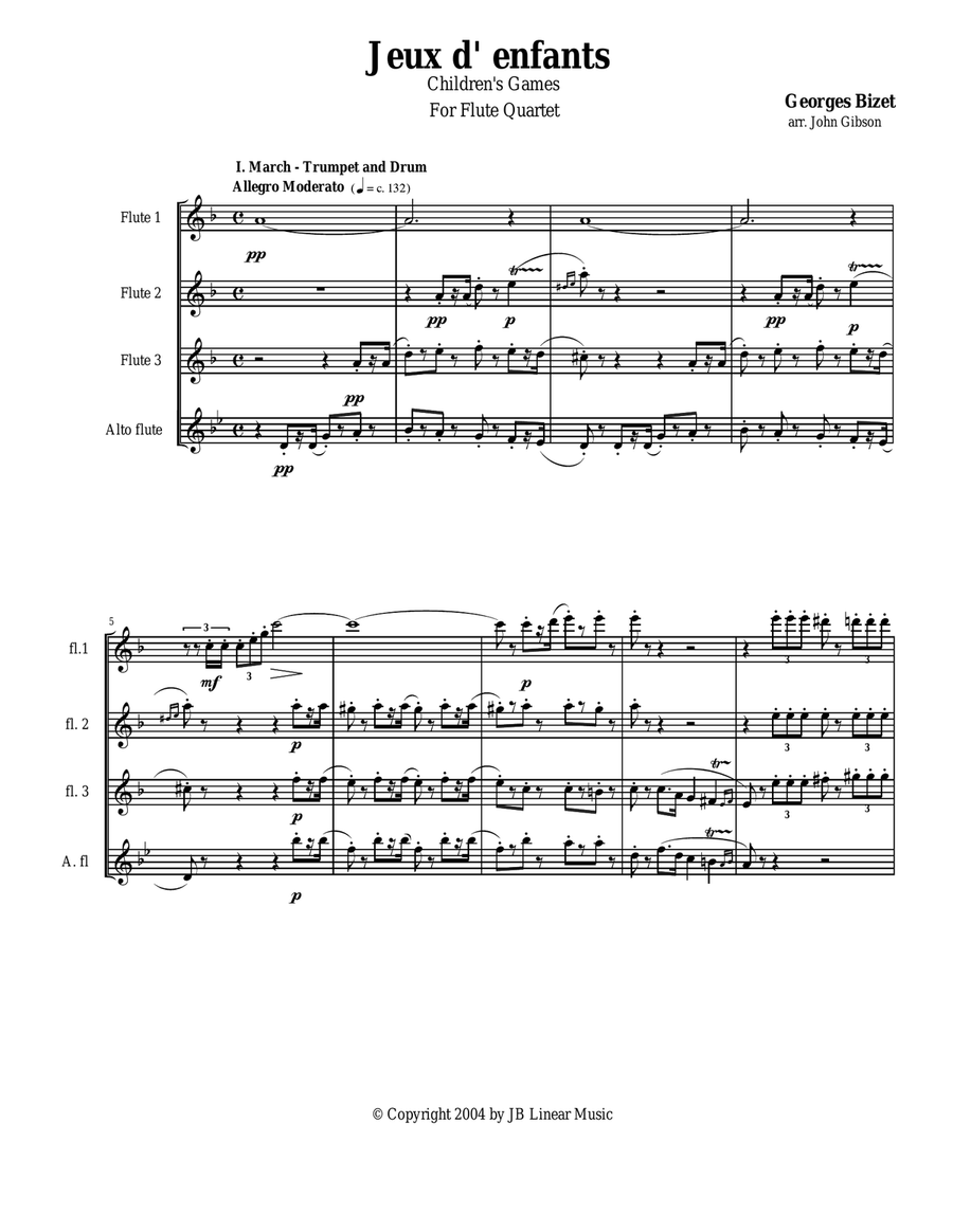 Bizet - Children's Games for Flute Quartet Flute Quartet scores gallery preview page 1