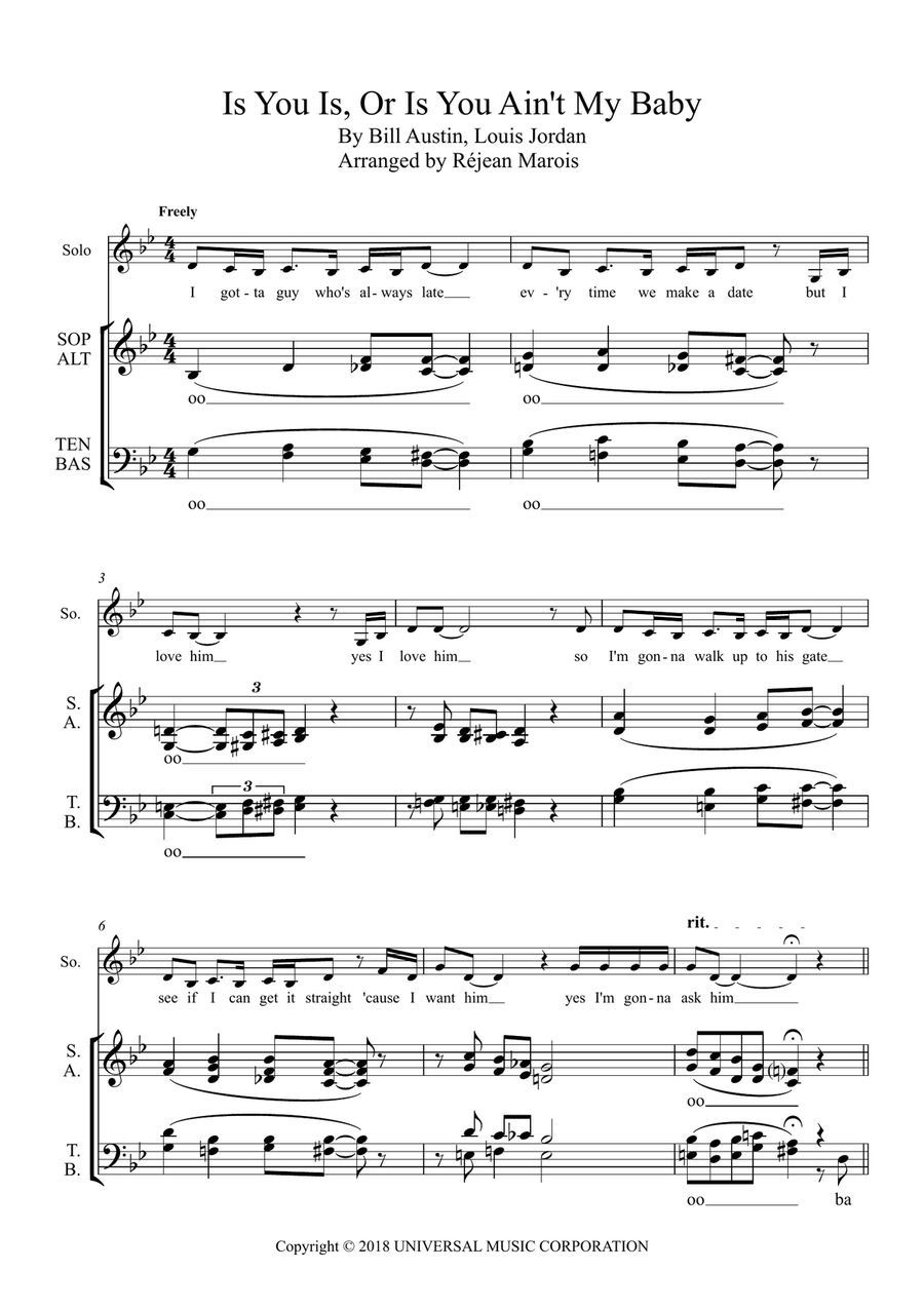 Is You Is, Or Is You Ain't My Baby 4-Part scores gallery preview page 1
