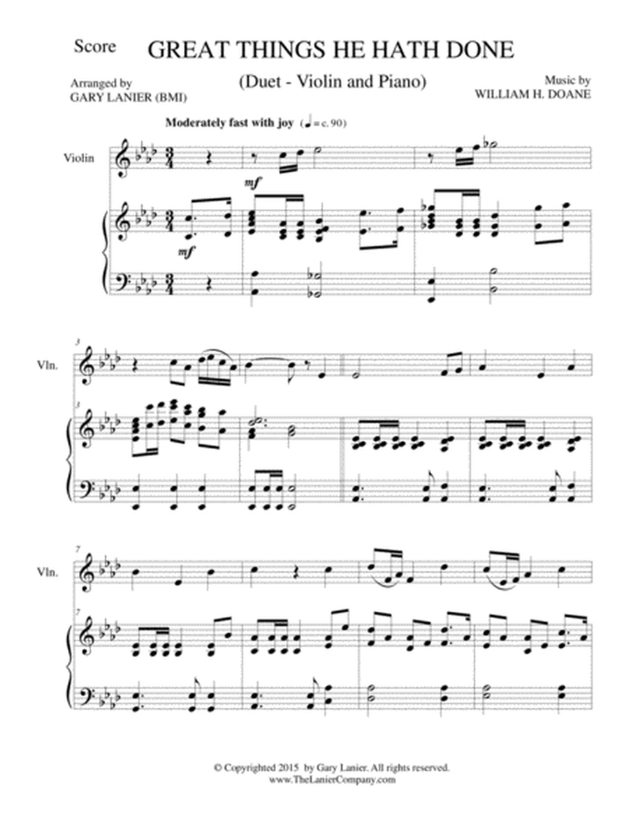 GREAT THINGS HE HATH DONE (Violin with Piano - Score & Part included) image number null