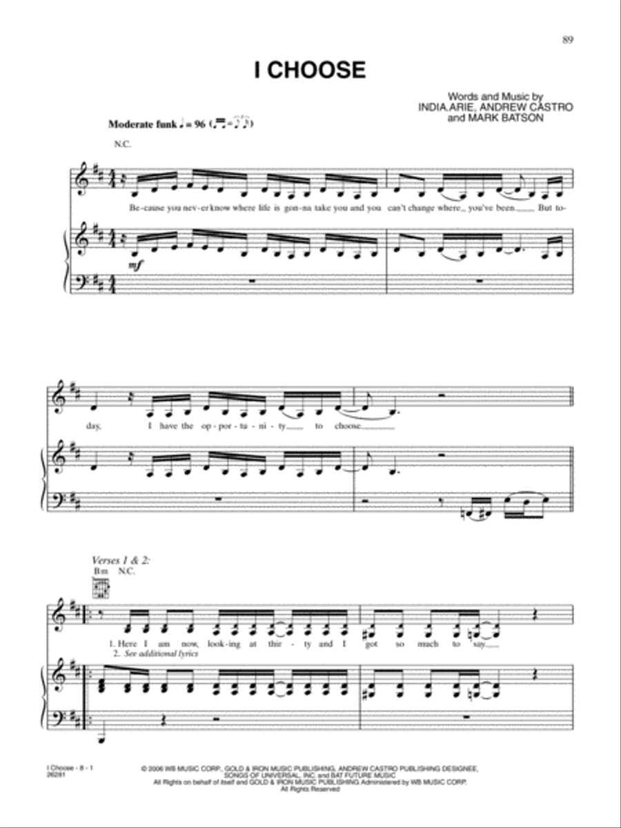 I Choose Piano, Vocal, Guitar scores gallery preview page 1