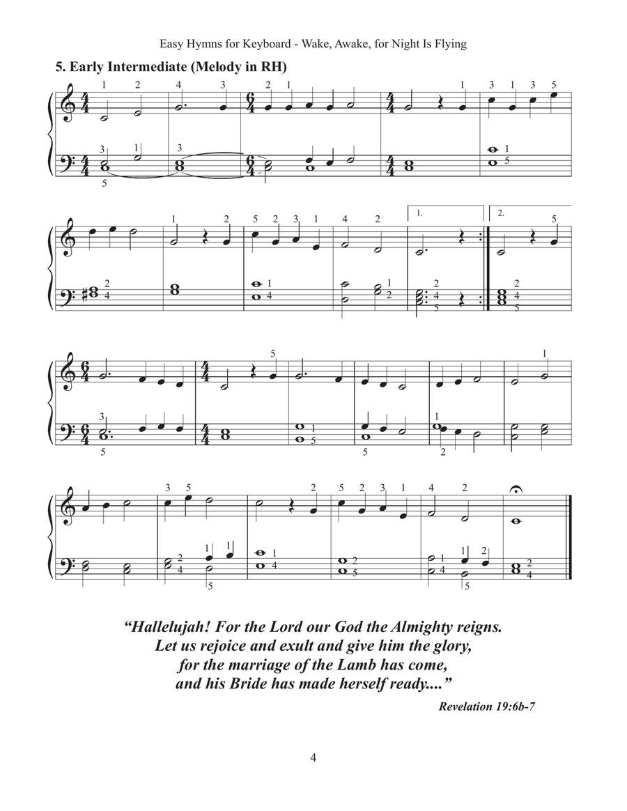 Wake, Awake, for Night is Flying (Easy Hymns for Keyboard) Piano Method scores gallery preview page 6