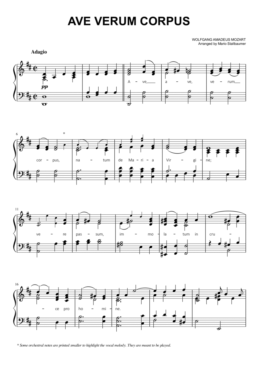 Mozart - Ave Verum Corpus - Piano Solo Piano Solo scores gallery preview page 1