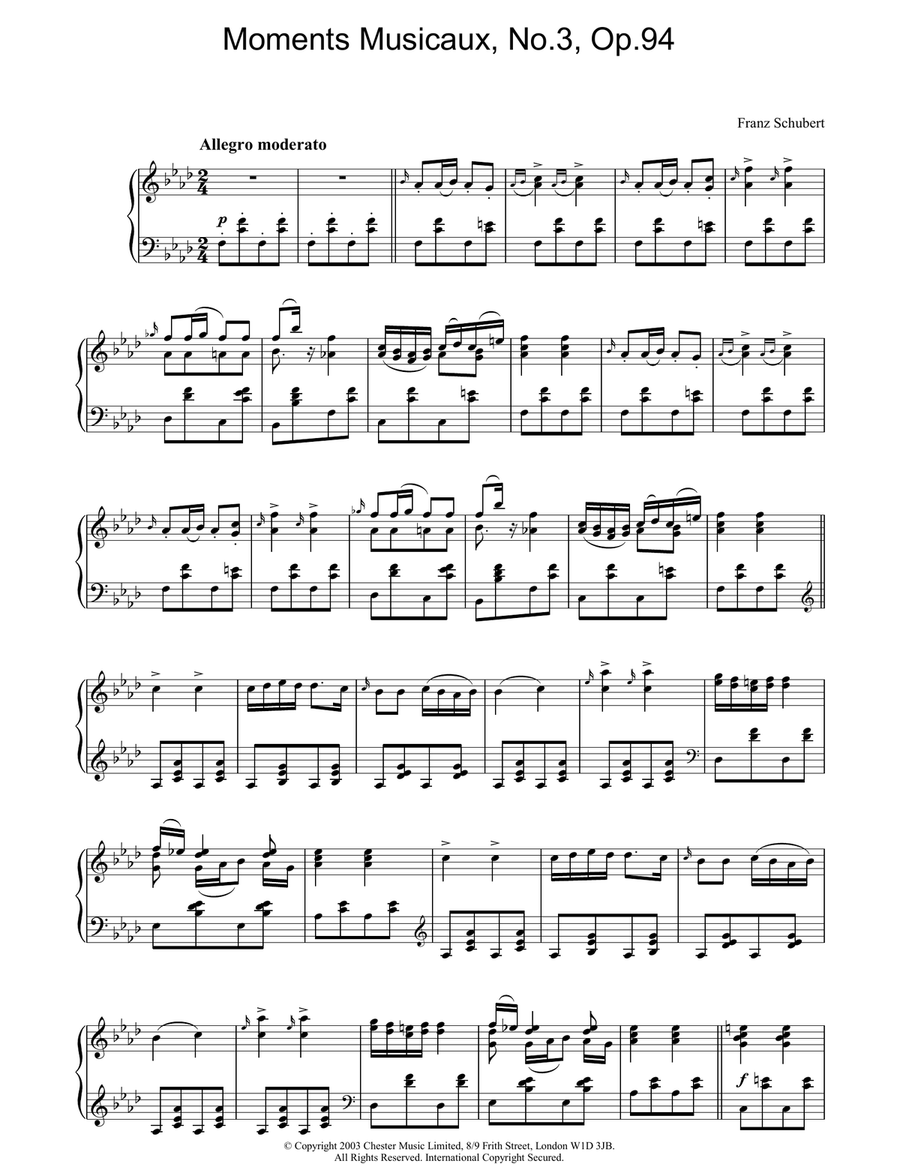 Moments Musicaux, No.3, Op.94 Piano Solo scores gallery preview page 1