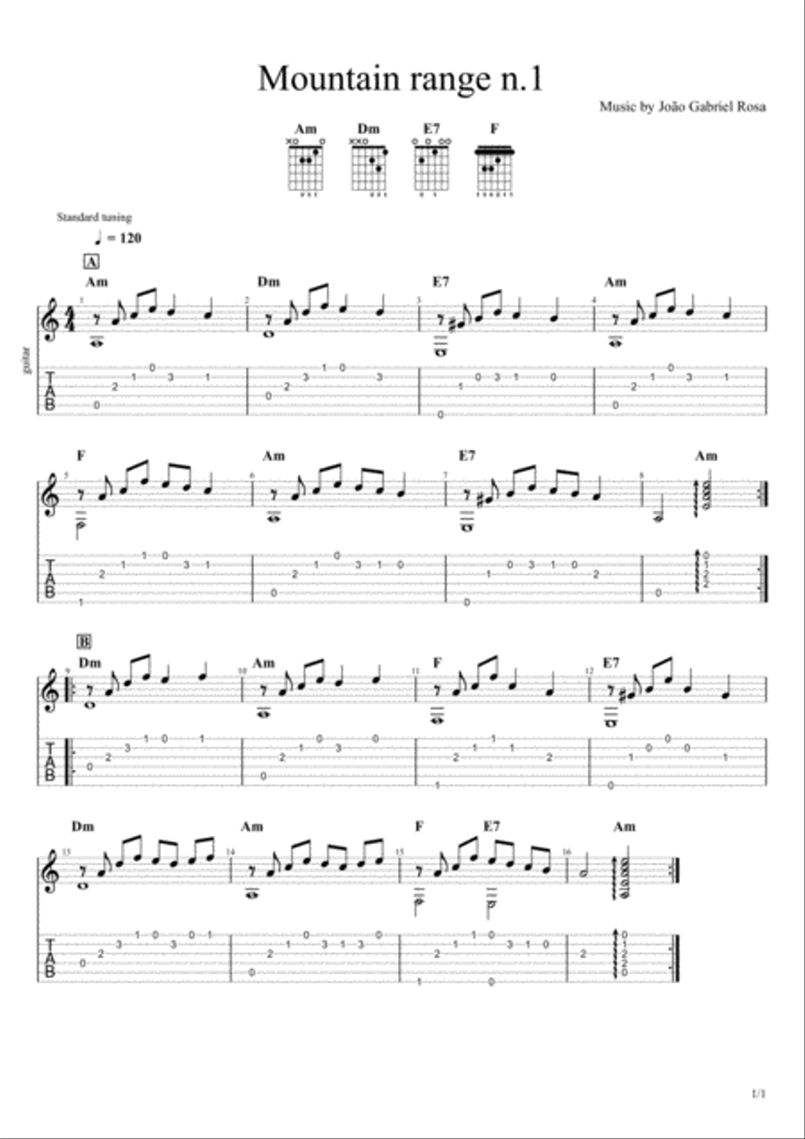 Mountain Range No.1 Guitar Tablature scores gallery preview page 1