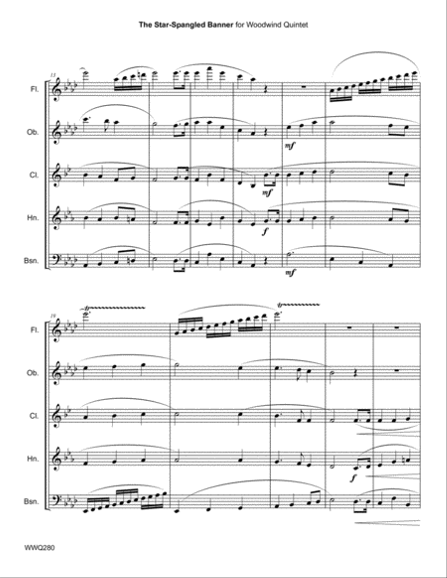 STAR-SPANGLED BANNER for WOODWIND QUINTET (unaccompanied) A Cappella scores gallery preview page 2