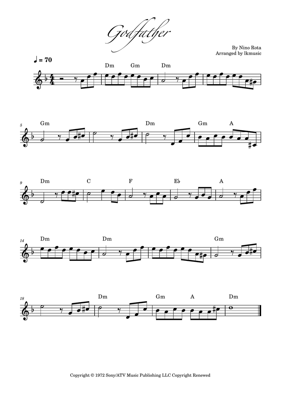 The Godfather (Main Theme) B-Flat Trumpet scores gallery preview page 1