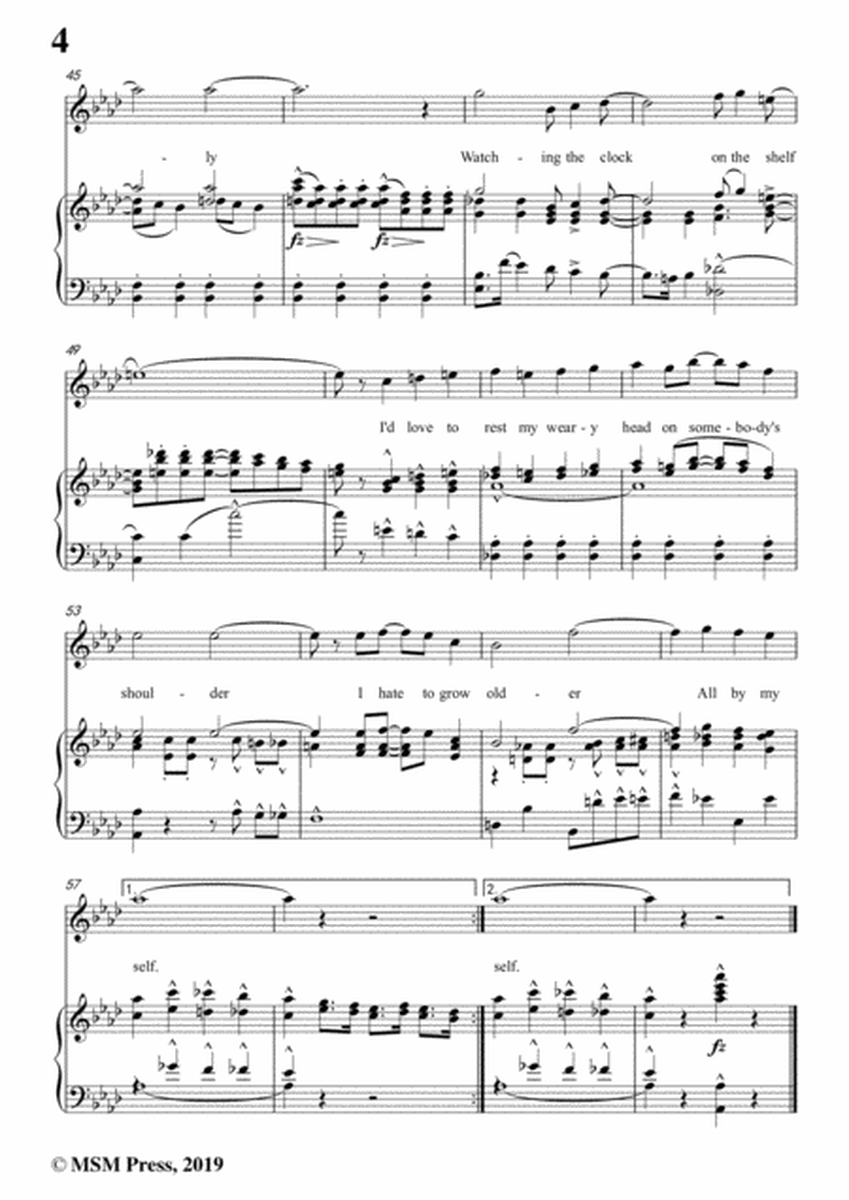 Irving Berlin-All By Myself,in A flat Major,for Voice and Piano image number null