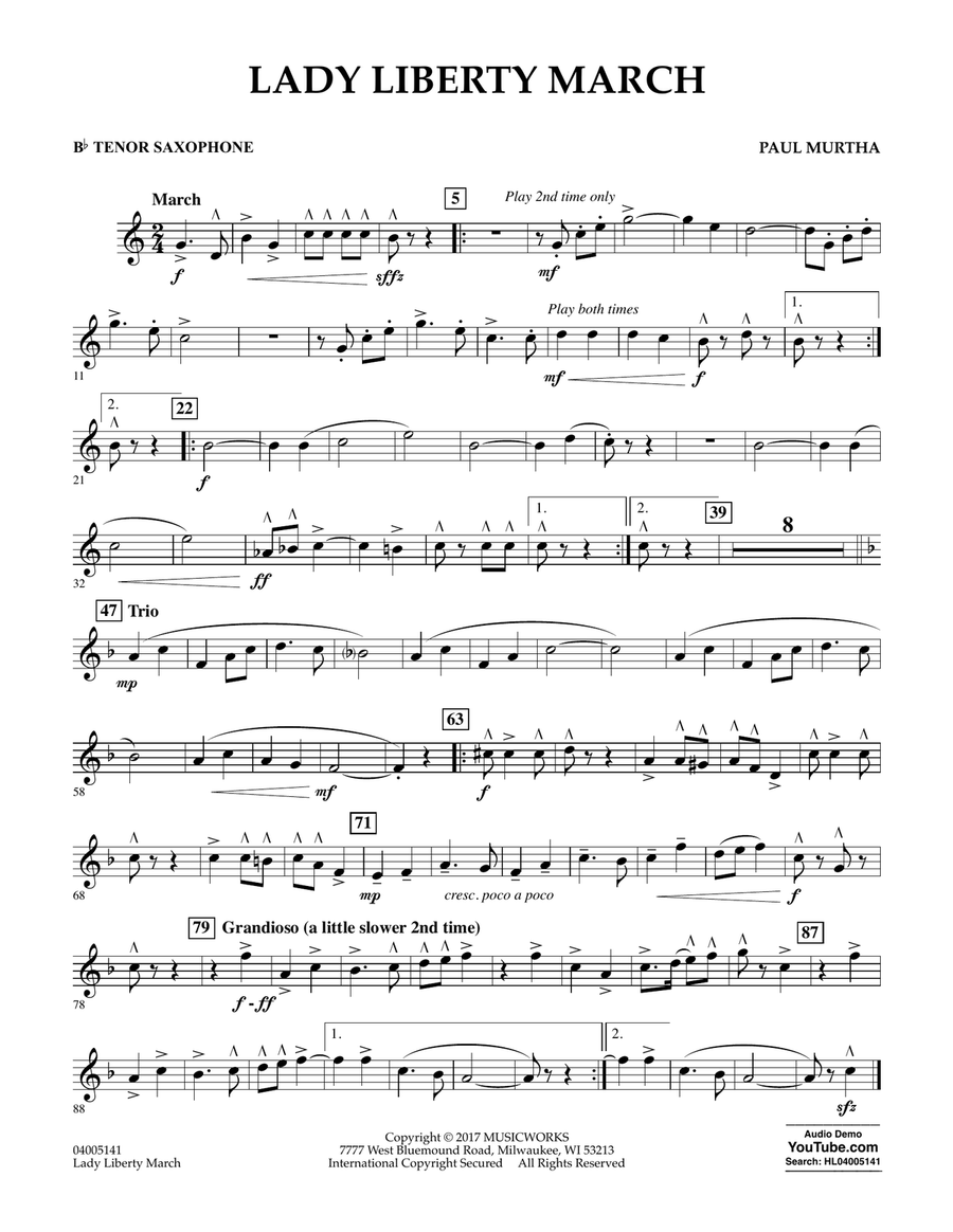Lady Liberty March - Bb Tenor Saxophone Concert Band scores gallery preview page 1