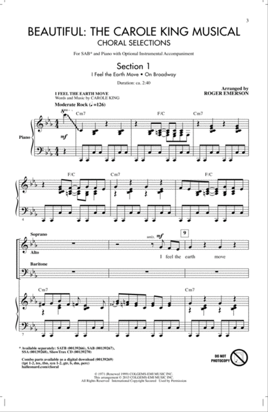 Beautiful: The Carole King Musical (Choral Selections) 3-Part scores gallery preview page 1