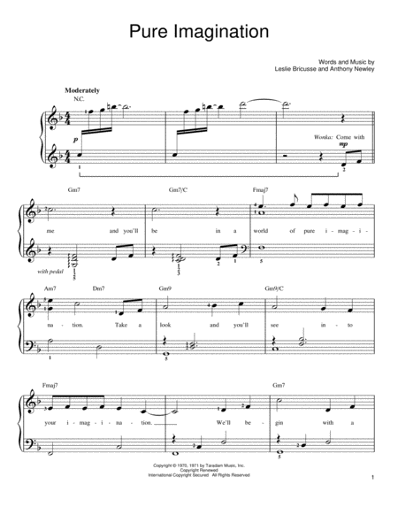 Pure Imagination by Anthony Newley Easy Piano - Digital Sheet Music